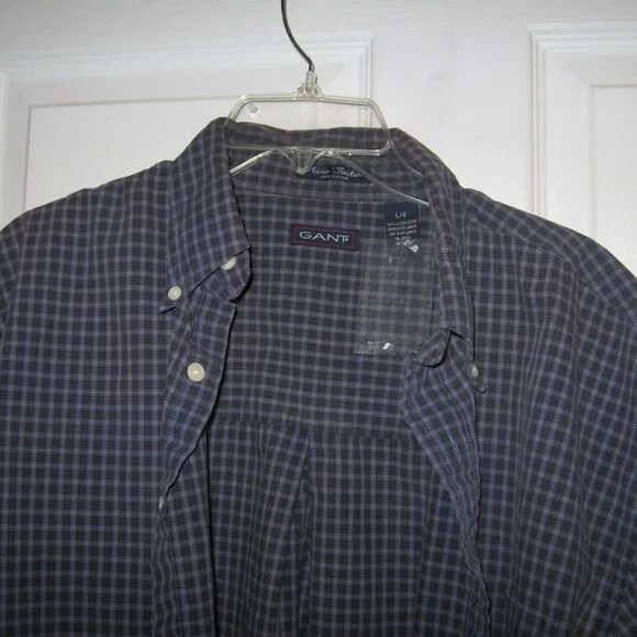 GANT Micro Tartans Short Sleeve Button-Down Shirt Men's Large Blue - Picture 2 of 3